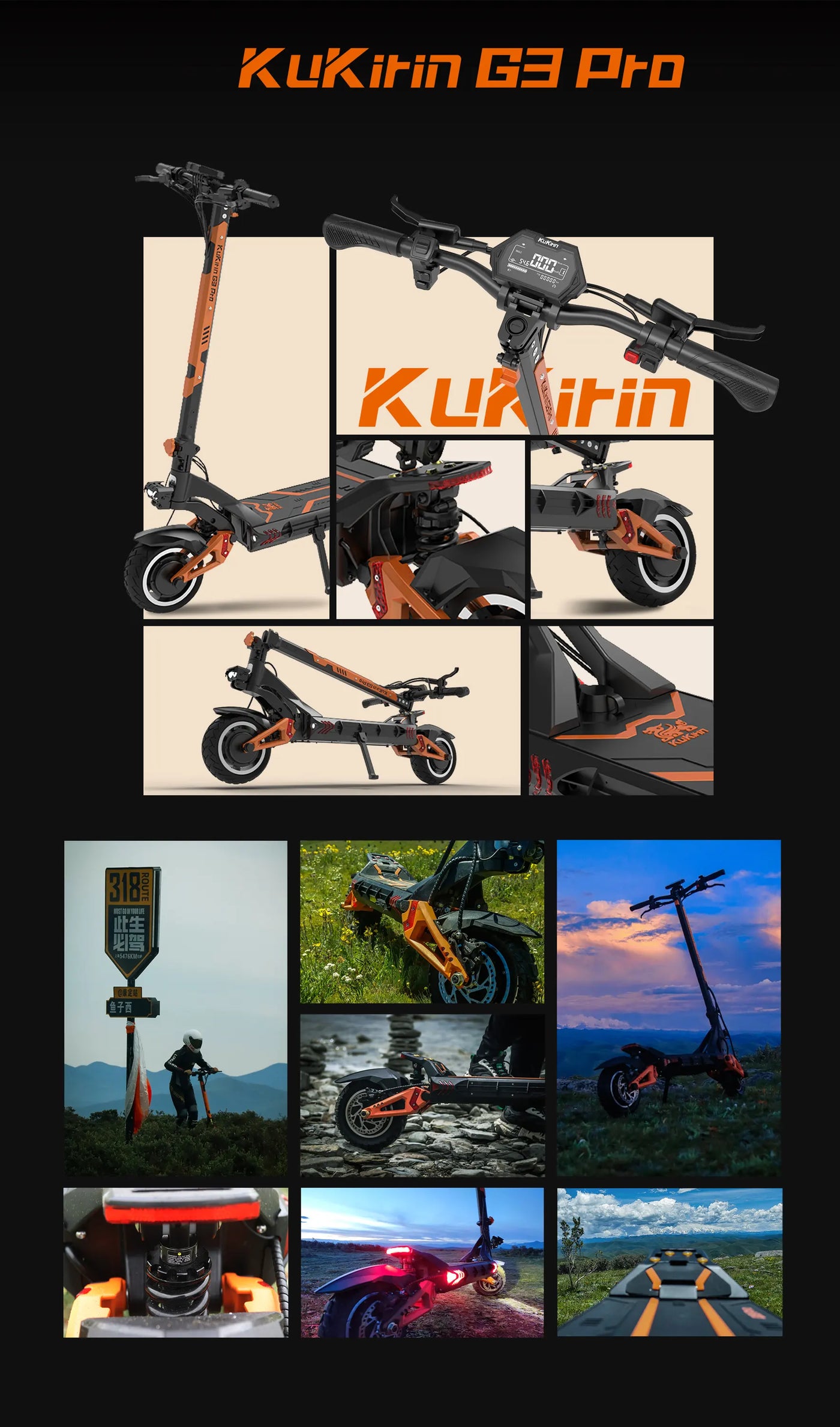 Kukirin G3 Pro, 1200W*2 Dual drive, super great power off-roading electric scooter, 52V, 23.2Ah super great battery, 80~100km range, 65km/h max speed